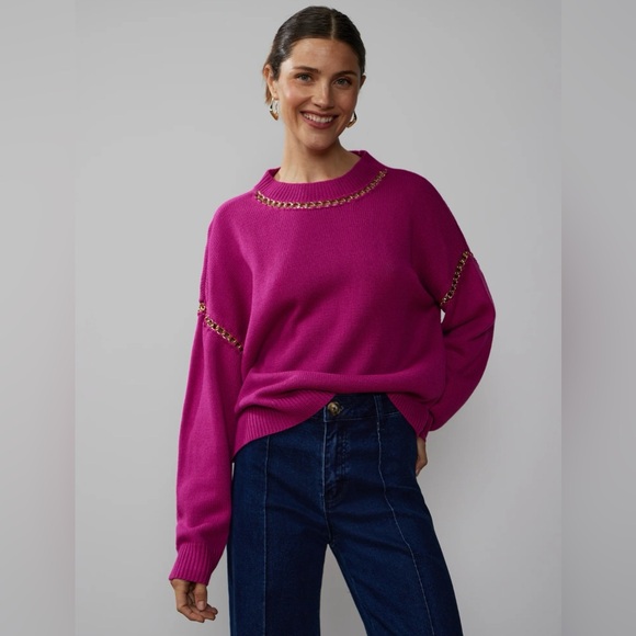 New York & Company Sweaters - 🛍️NEW New York & Company XL Pink Long Sleeve Crew Neck Gold Chain Swea…
